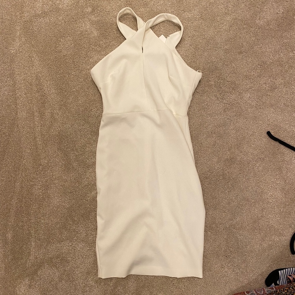 Cross neck rehearsal dinner dress